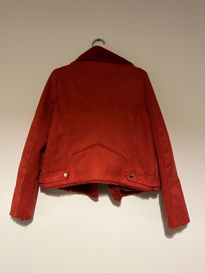 Kırmızı Süet Kürklü Kadın Ceket - Görsel 2