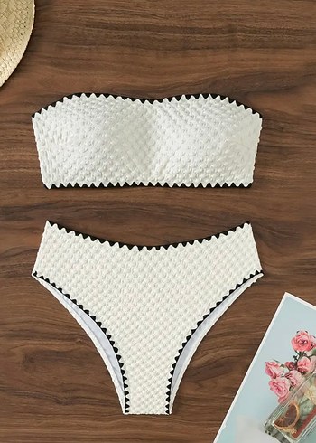 Beyaz Nakışlı Bohem Bikini Takımı