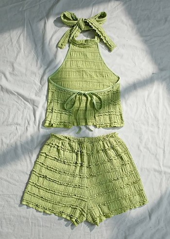 H&M Yeşil Örme Keten Mini İp Takım