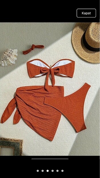 s Beden Tarçın Toka detaylı 3lü Bikini Takımı s