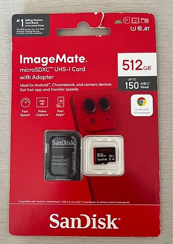 SanDisk 512GB microSDXC Hafıza Kartı + Adaptör ? Sıfır, Kutulu