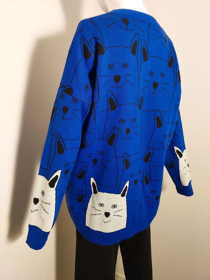 Örgü Kedi Desenli Lacivert Streetwear Kazak - Görsel 2