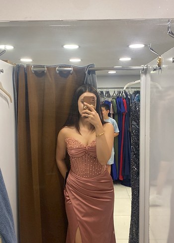 Pembe Drapeli Straplez Abiye