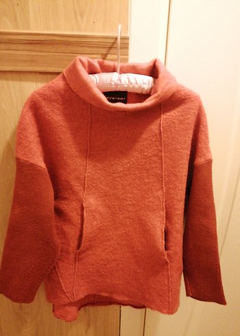 Kadın turuncu Yüksek Yakalı Örgü Kazak - Görsel 2