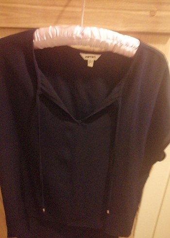 Düğmeli lacivert Kısa Kollu Kadın Bluz - Görsel 3