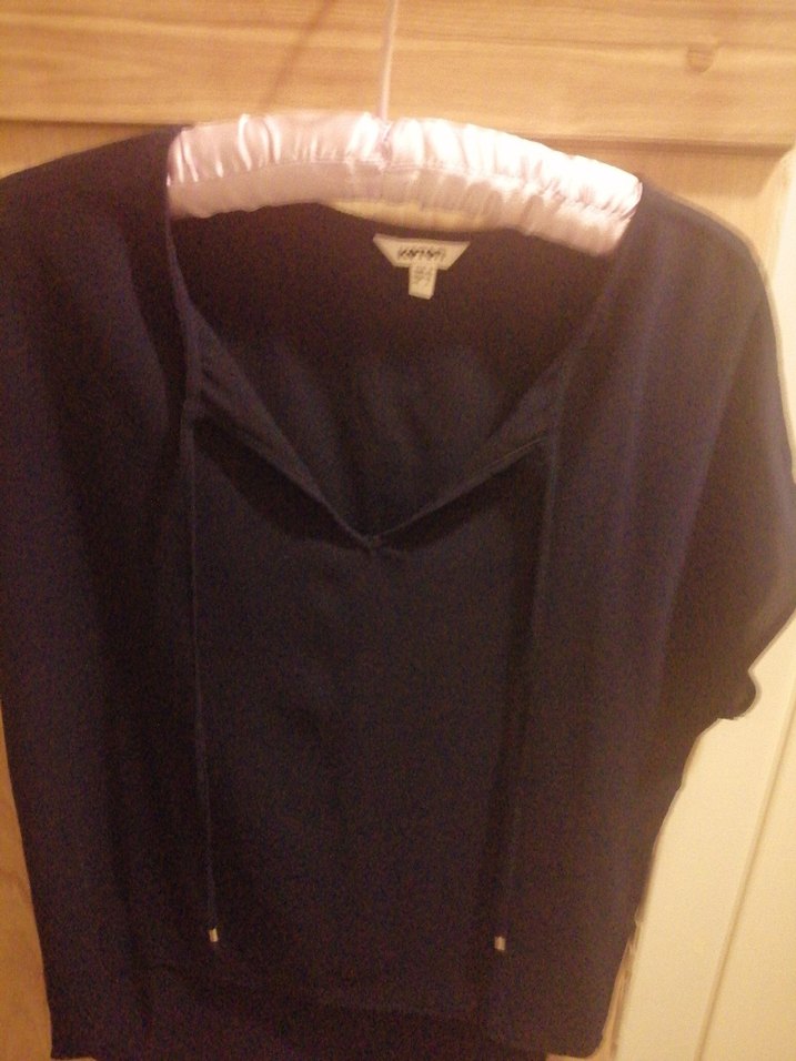 Düğmeli lacivert Kısa Kollu Kadın Bluz - Görsel 3