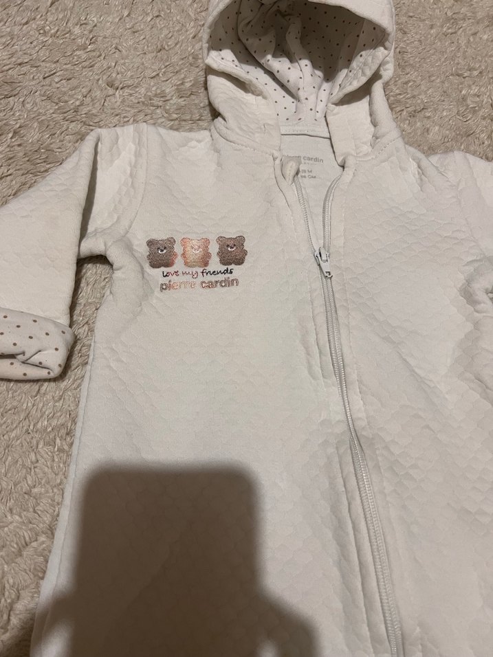 Kapüşonlu Beyaz Kız Bebek Tulumu - Görsel 2