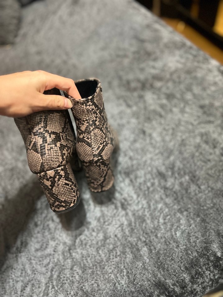 Yılan desenli pudra kahve tonunda bot orijinal gerçek deri - Görsel 3
