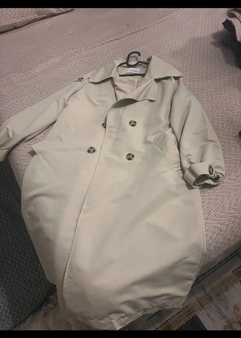 Bej Düğmeli Uzun Trençkot - Görsel 5