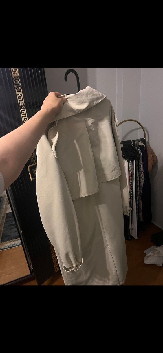 Bej Düğmeli Uzun Trençkot - Görsel 2