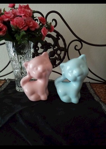 Pastel Renkli Turkuaz Kedi Figürü - Görsel 2