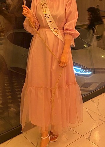 Pembe Uzun Kadın Elbise Ruffle Detaylı - Görsel 2