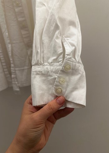 Düğmeli Beyaz Keten Kadın Gömlek - Görsel 3