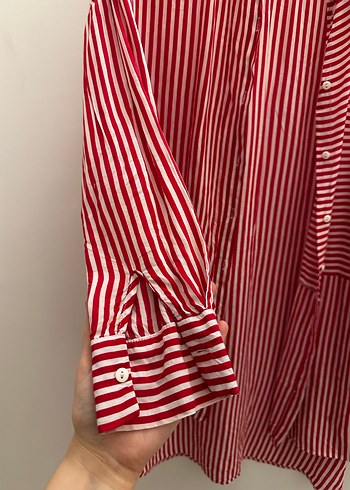 Kırmızı Çizgili Uzun Kollu Kadın Gömlek - Görsel 2