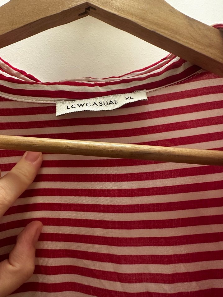 Kırmızı Çizgili Uzun Kollu Kadın Gömlek - Görsel 4