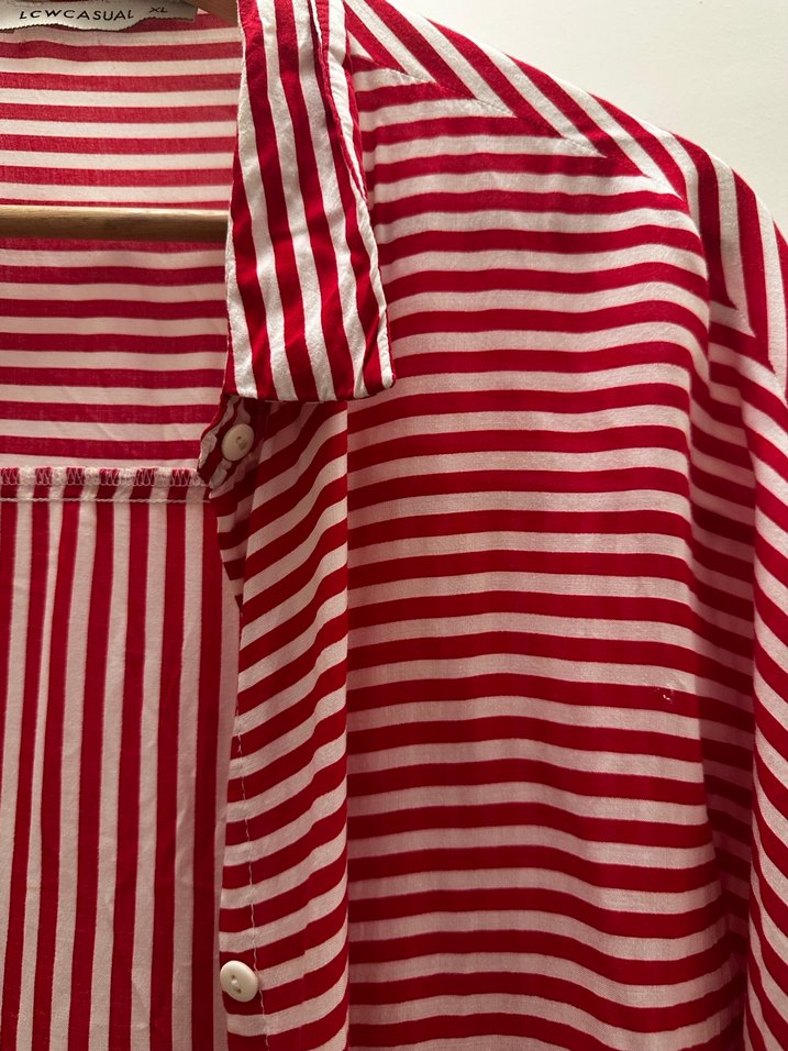 Kırmızı Çizgili Uzun Kollu Kadın Gömlek - Görsel 3