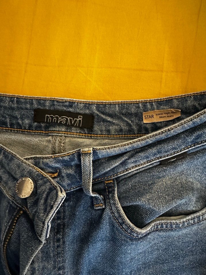 Düğmeli Mavi Kadın Denim Pantolon - Görsel 2