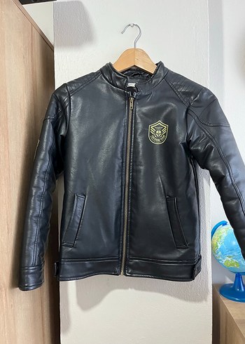 Erkek Çocuk Siyah Deri Biker Ceket