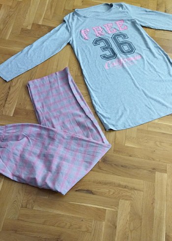 Pembe Baskılı Uzun Kollu Midi Pijama Takımı 36/40 b uygun - Görsel 3