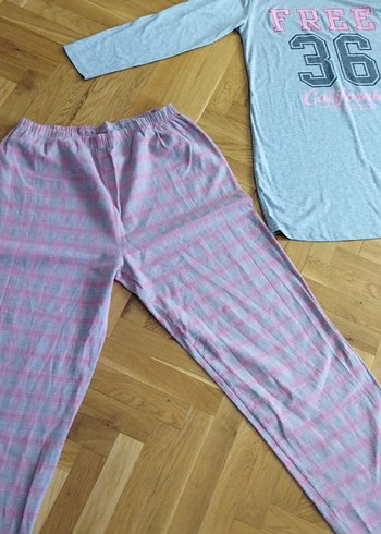 Pembe Baskılı Uzun Kollu Midi Pijama Takımı 36/40 b uygun - Görsel 2