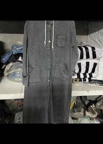 Gri Uzun Kot Ceket Kadın sıfır ürün - Görsel 2