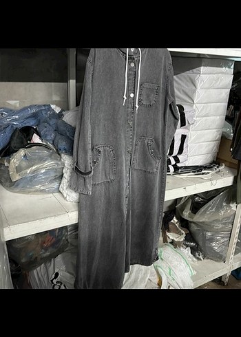 Gri Uzun Kot Ceket Kadın sıfır ürün - Görsel 3