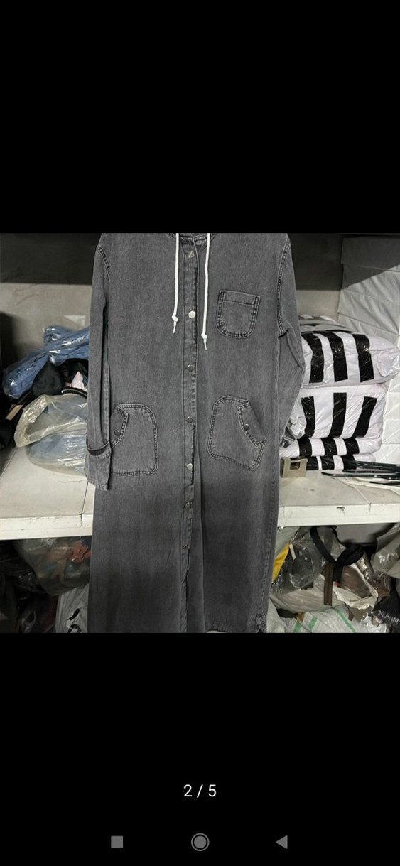 Gri Uzun Kot Ceket Kadın sıfır ürün - Görsel 2