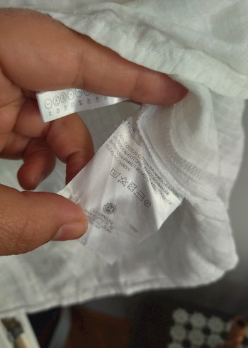 Düğmeli Kısa Kollu Beyaz Keten Gömlek - Görsel 5