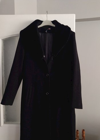 Siyah Kadın Uzun kaşe kaban - Görsel 6