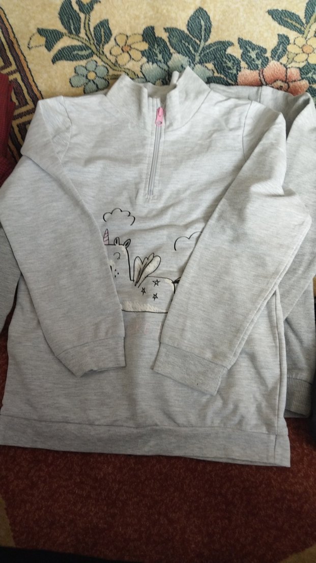 Kız Gri Nakışlı Fermuarlı Sweatshirt iki adet yanındakı hediye - Görsel 4