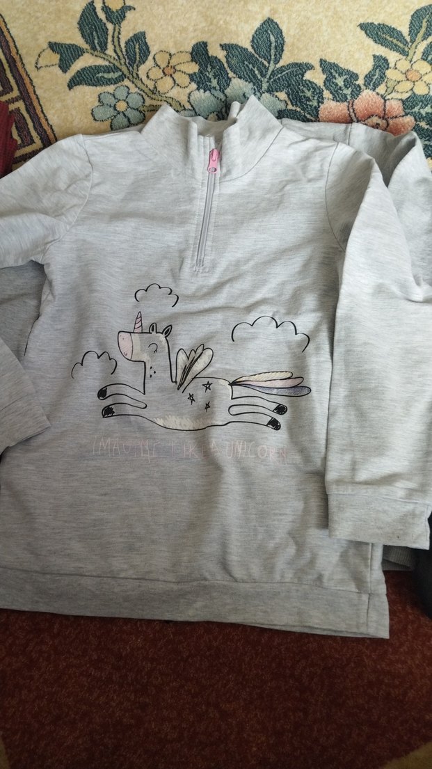 Kız Gri Nakışlı Fermuarlı Sweatshirt iki adet yanındakı hediye - Görsel 5