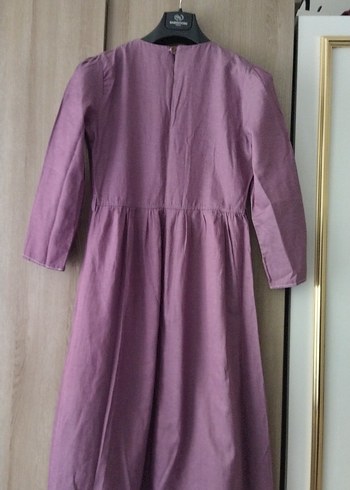 Düğmeli Uzun Kollu Mor Keten Elbise 11/12 yas elbise - Görsel 5