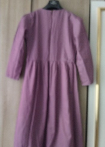 Düğmeli Uzun Kollu Mor Keten Elbise 11/12 yas elbise - Görsel 4