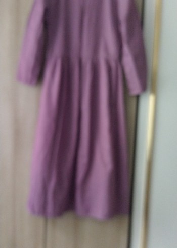 Düğmeli Uzun Kollu Mor Keten Elbise 11/12 yas elbise - Görsel 6