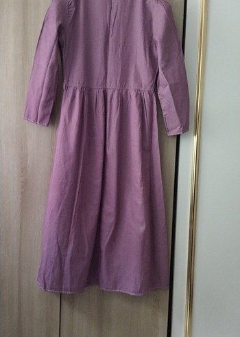 Düğmeli Uzun Kollu Mor Keten Elbise 11/12 yas elbise - Görsel 7