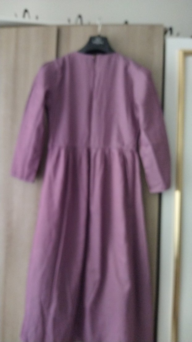 Düğmeli Uzun Kollu Mor Keten Elbise 11/12 yas elbise - Görsel 4