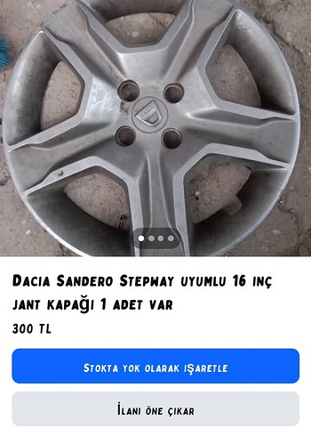 Dacia Sandero Stepway Uyumlu 16 İnç Jant Kapağı