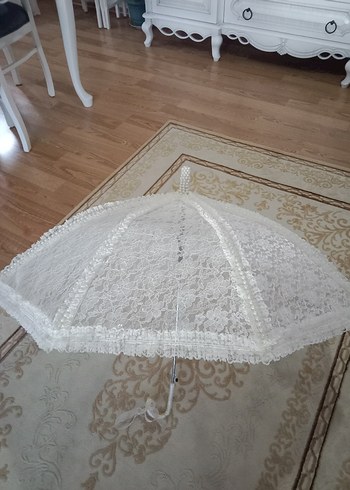 Dantel Detaylı Beyaz Kadın Şemsiye - Görsel 8