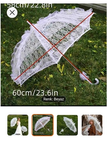 Dantel Detaylı Beyaz Kadın Şemsiye - Görsel 2