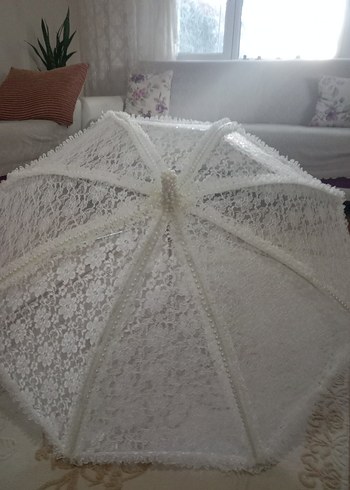 Dantel Detaylı Beyaz Kadın Şemsiye - Görsel 7