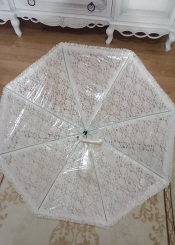 Dantel Detaylı Beyaz Kadın Şemsiye - Görsel 5