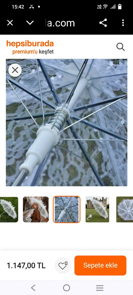 Dantel Detaylı Beyaz Kadın Şemsiye - Görsel 3