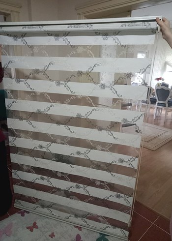 Beyaz Gri Desenli stor Perde 120x 200cm - Görsel 3