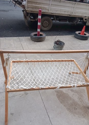 Ahşap Ayaklı Beyaz Beşik Hamak - Görsel 2