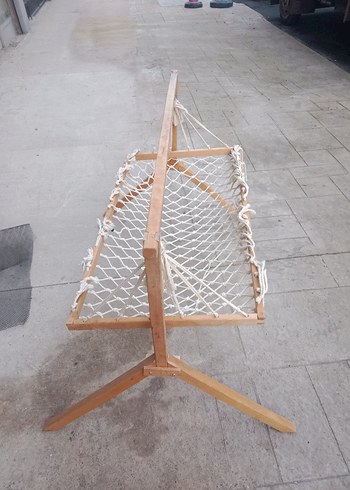 Ahşap Ayaklı Beyaz Beşik Hamak - Görsel 4