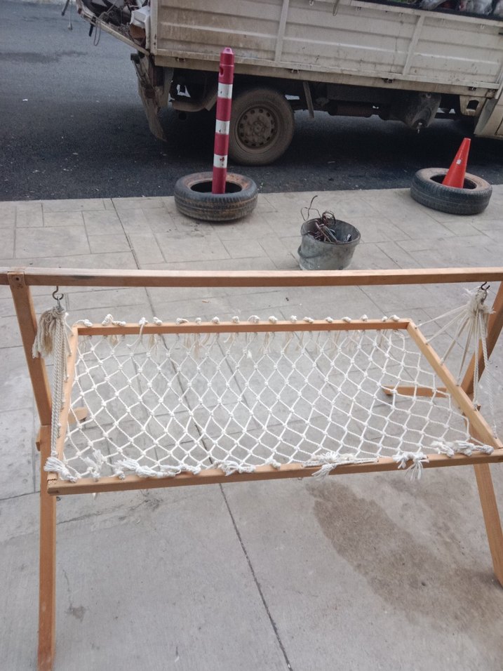 Ahşap Ayaklı Beyaz Beşik Hamak - Görsel 2