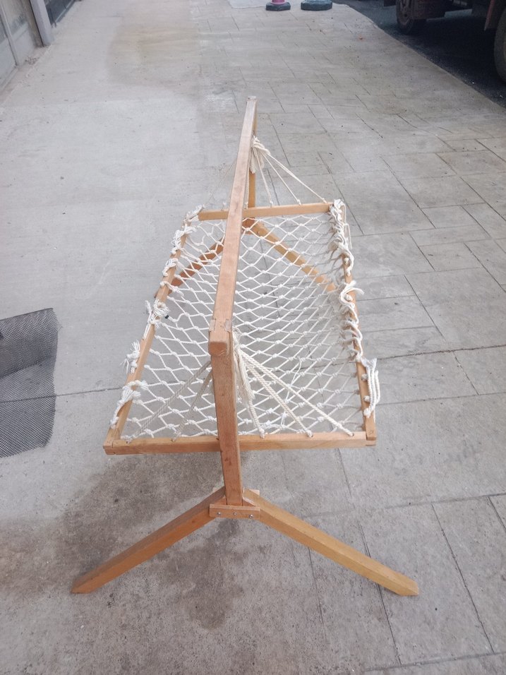 Ahşap Ayaklı Beyaz Beşik Hamak - Görsel 4