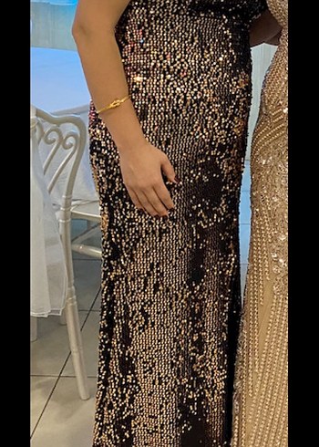 Tek omuz bakır payetli abiye  Uzun Abiye - Görsel 2