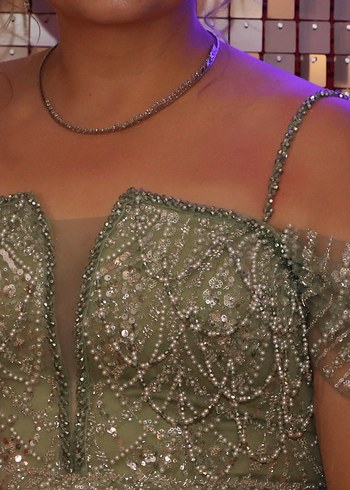 İşlemeli Straplez Uzun Abiye Elbise - Görsel 2