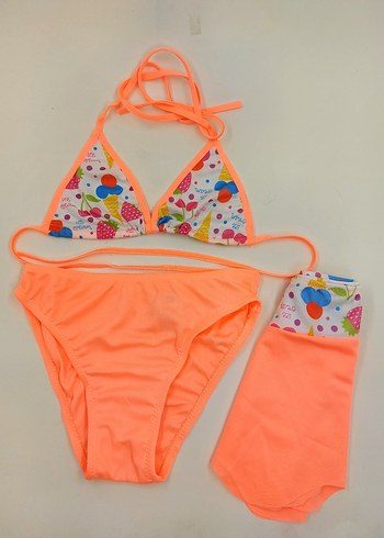 Turuncu Desenli Kız Çocuk Bikini Takımı